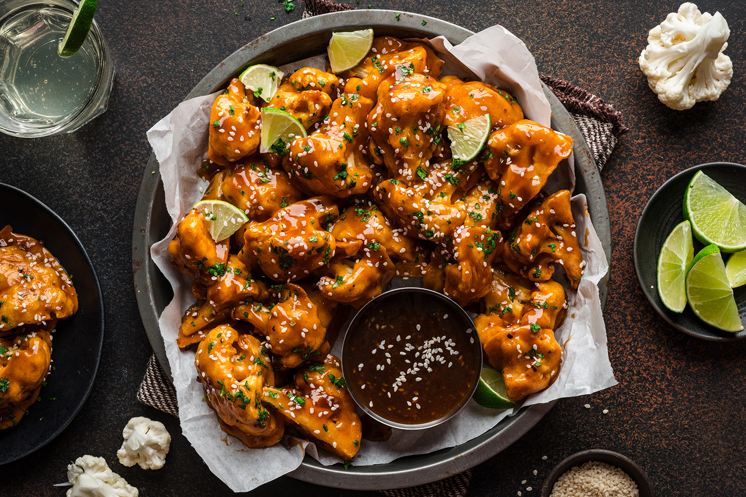 Sticky Cauliflower Wings Recipe made with Flavortown Sizzlin’ Asian Wing Sauce