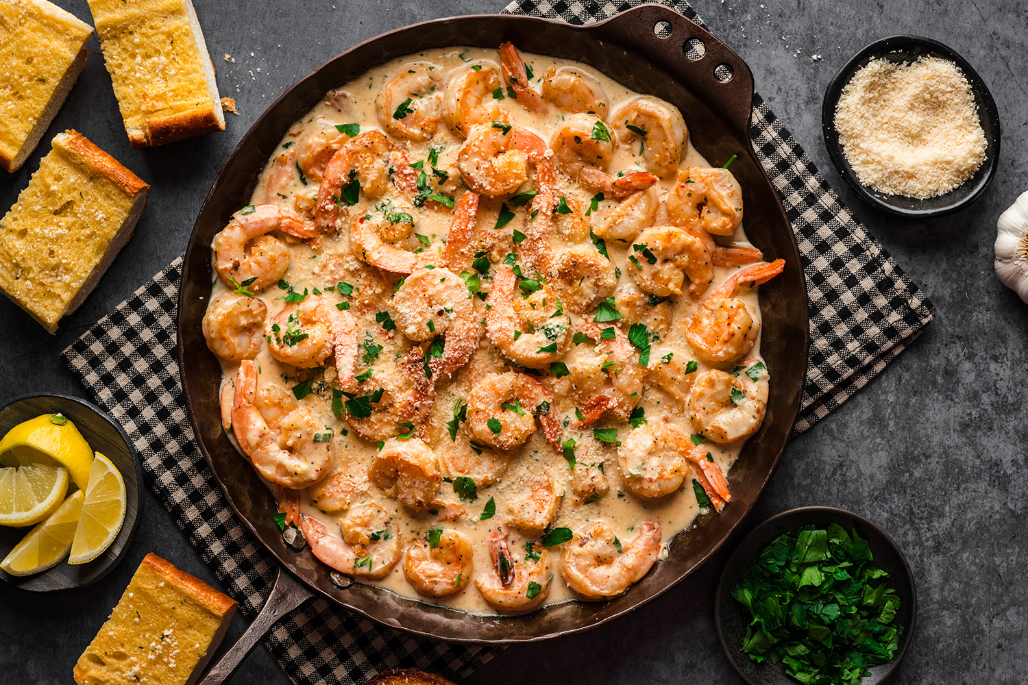 Creamy Garlic Parmesan Shrimp Recipe made with Flavortown Garlicky Parm Wing Sauce